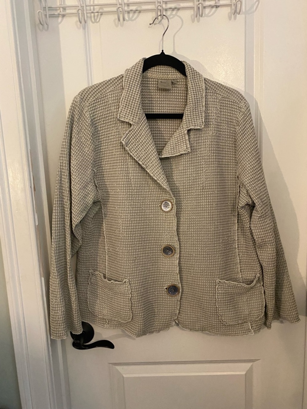 Focus Waffle Knit Button-Front Jacket - Neutral Beige
